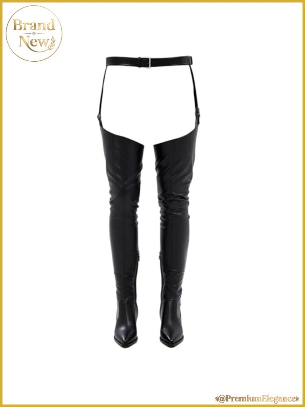 Faux Leather Thigh High Boots Pointed Toe Chunky Heel Over Knee